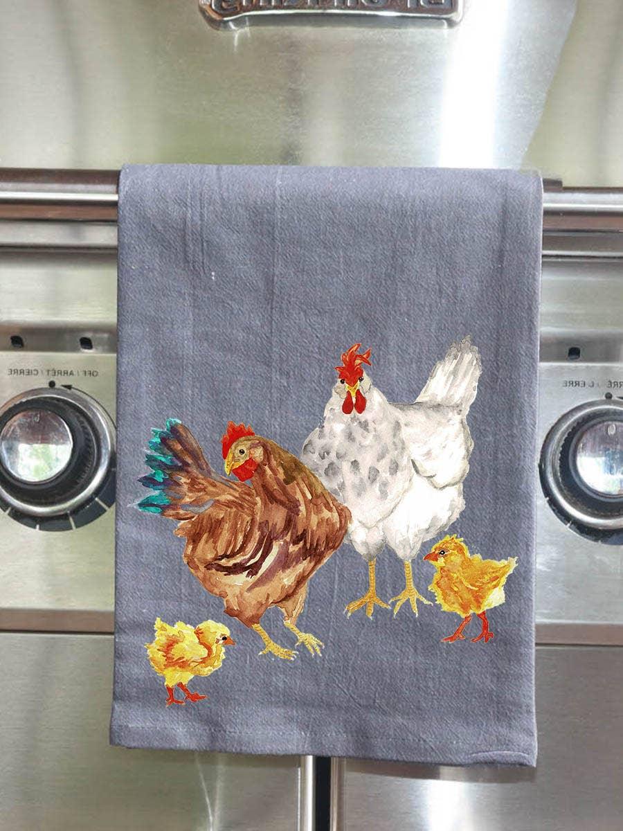 Chicken Family Black Kitchen Towel - American Farm Company