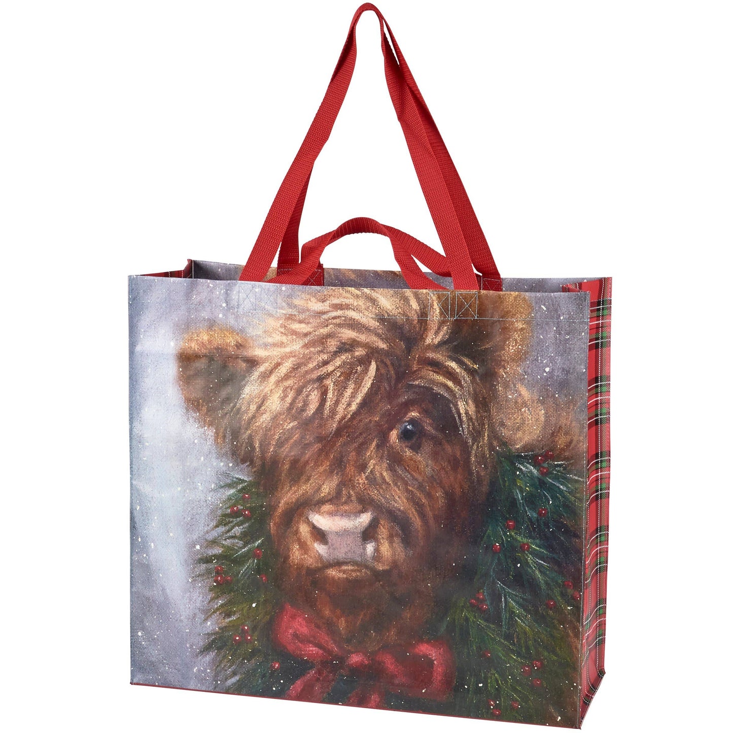 Christmas Highland Cow Shopping Tote