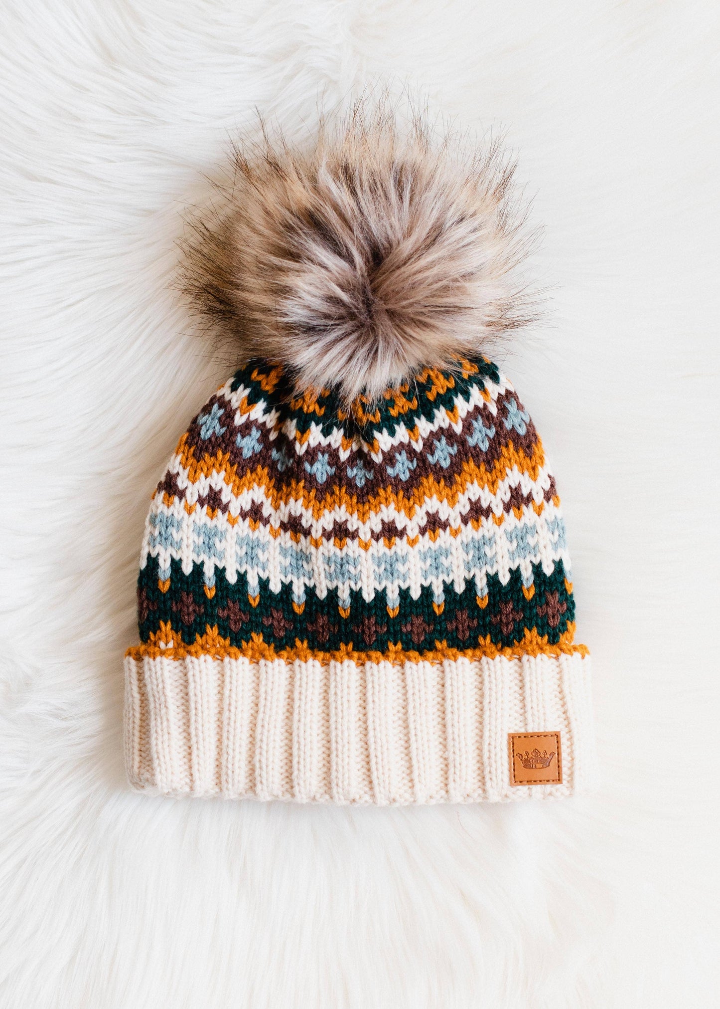 Cream & Multicolored Pom Hat