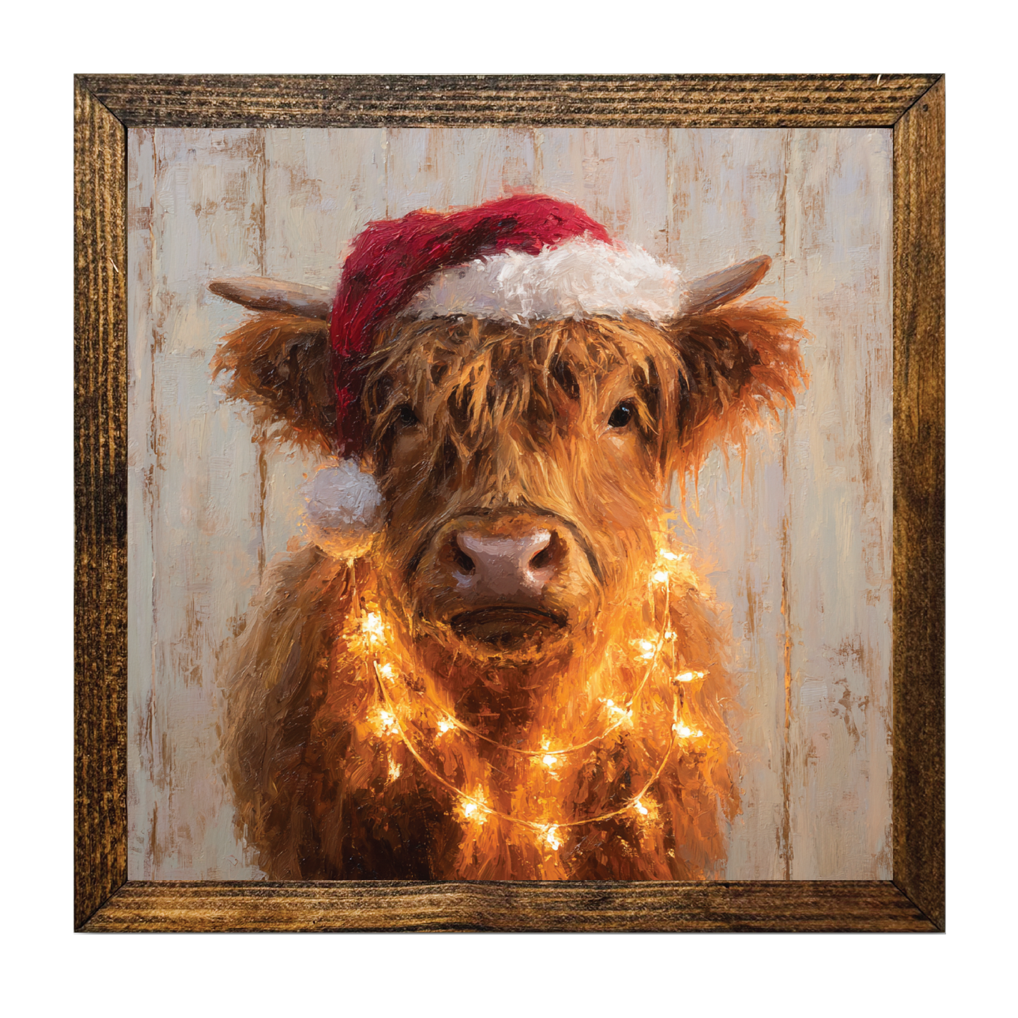 Christmas Highland Cow with Lights Framed Artwork