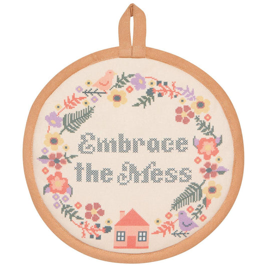 'Embrace The Mess' Stitch Shaped Potholder