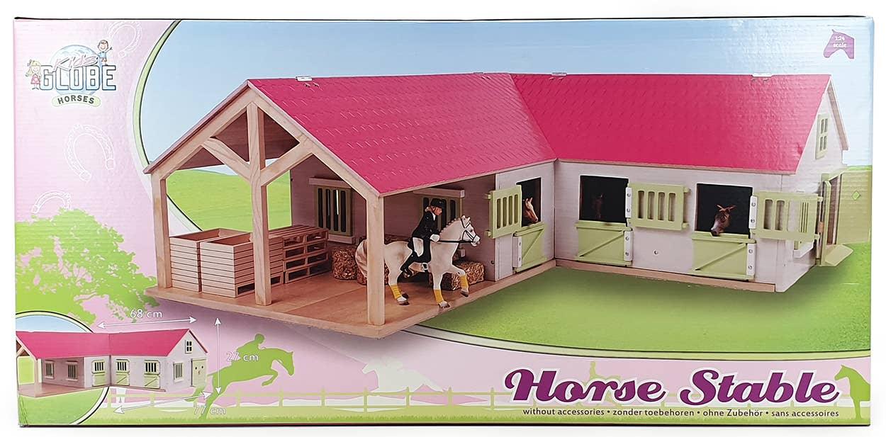Wooden Horse Stable w/ Pink Roof, 4 Stalls - Barn Only - American Farm Company