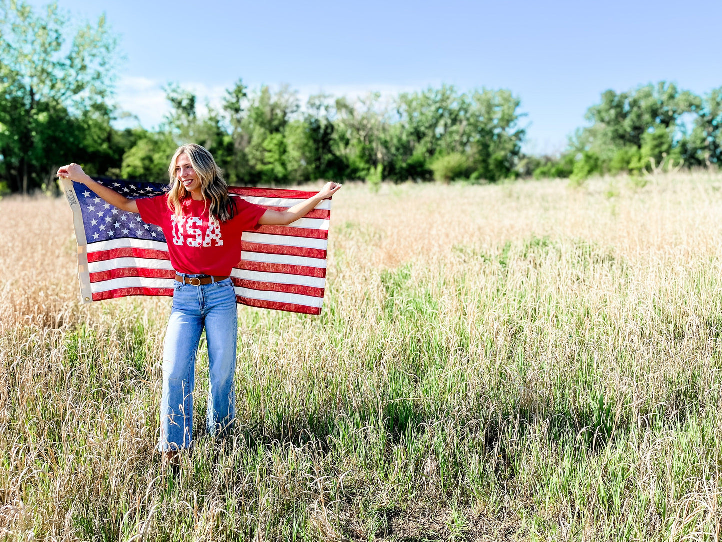 Distressed 'USA' Red Tee