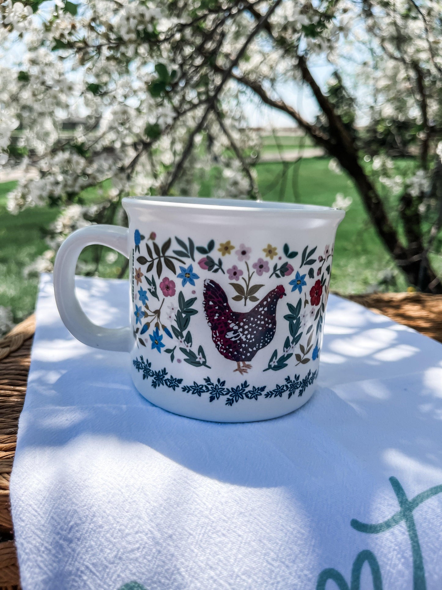 Chickens Folk Floral Mug