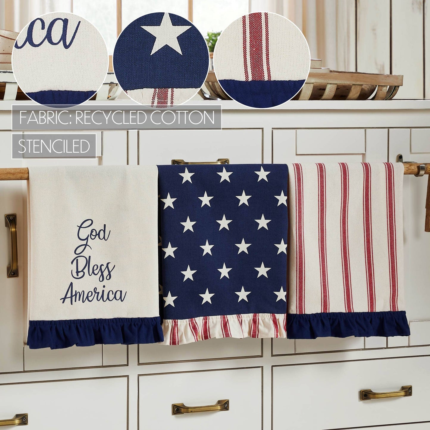 'God Bless America' Ruffled Tea Towel - Set of 3