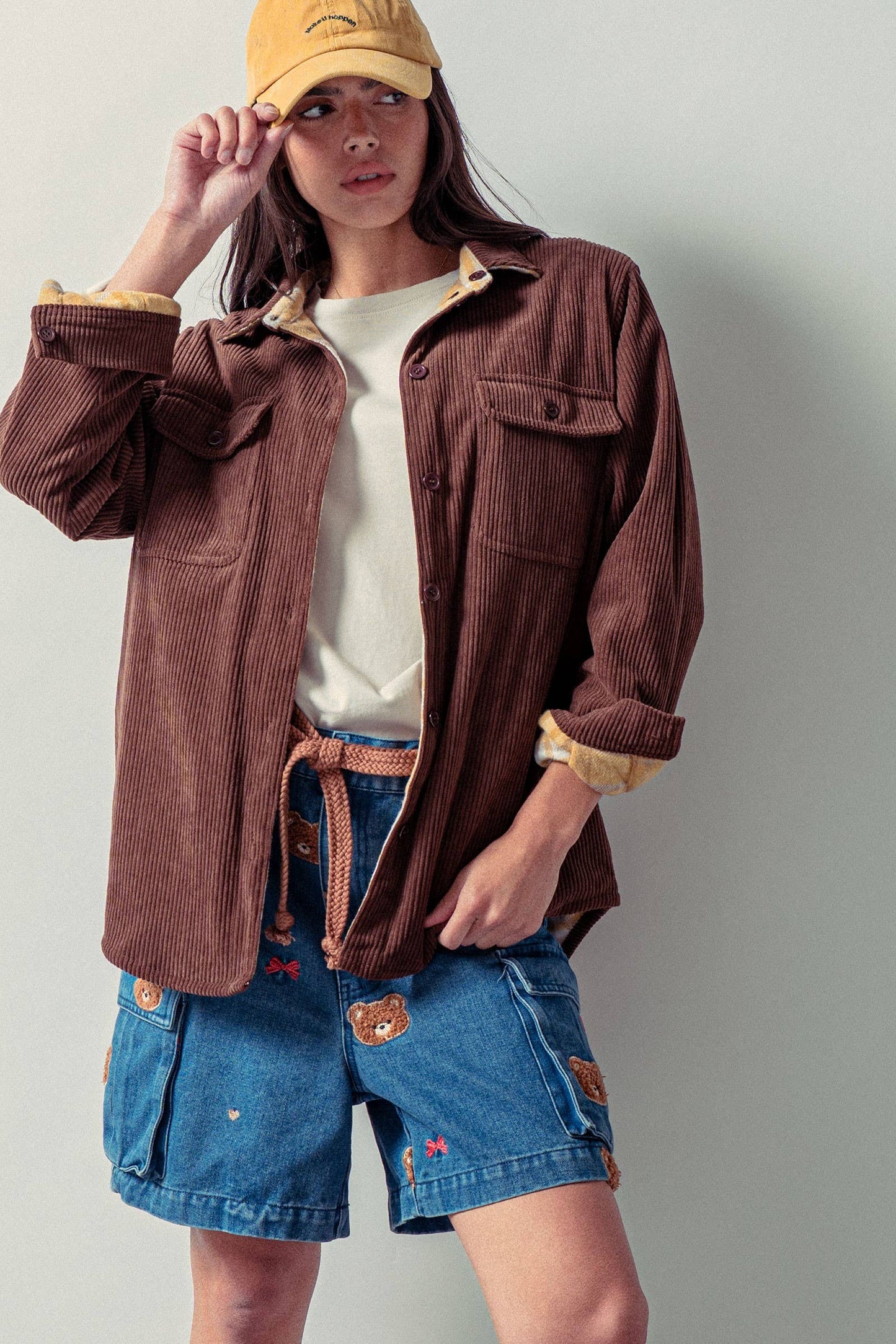 Plaid Lined Reversible Corduroy Flannel Shacket