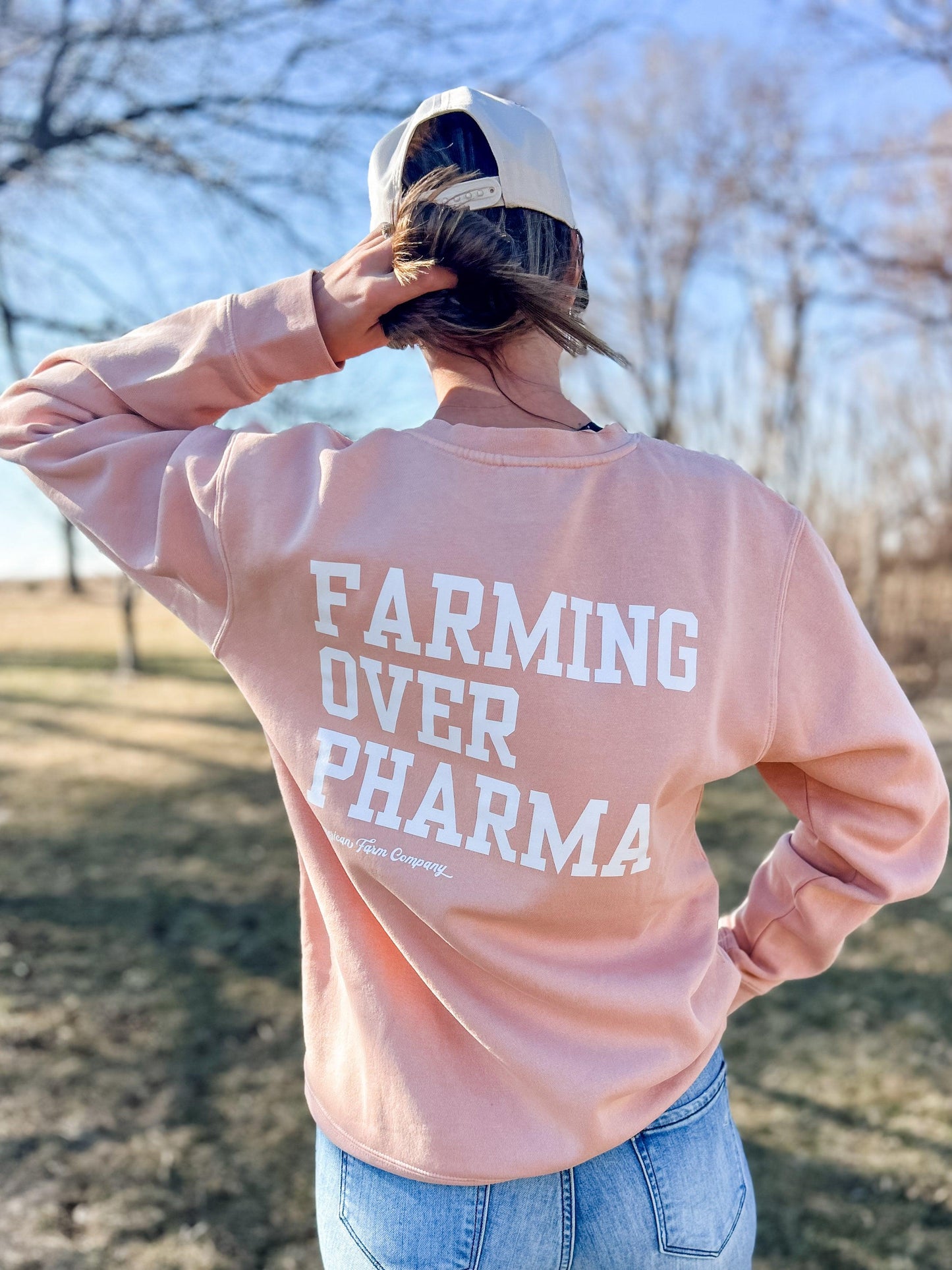 Farming Over Pharma Peach Crewneck - American Farm Company