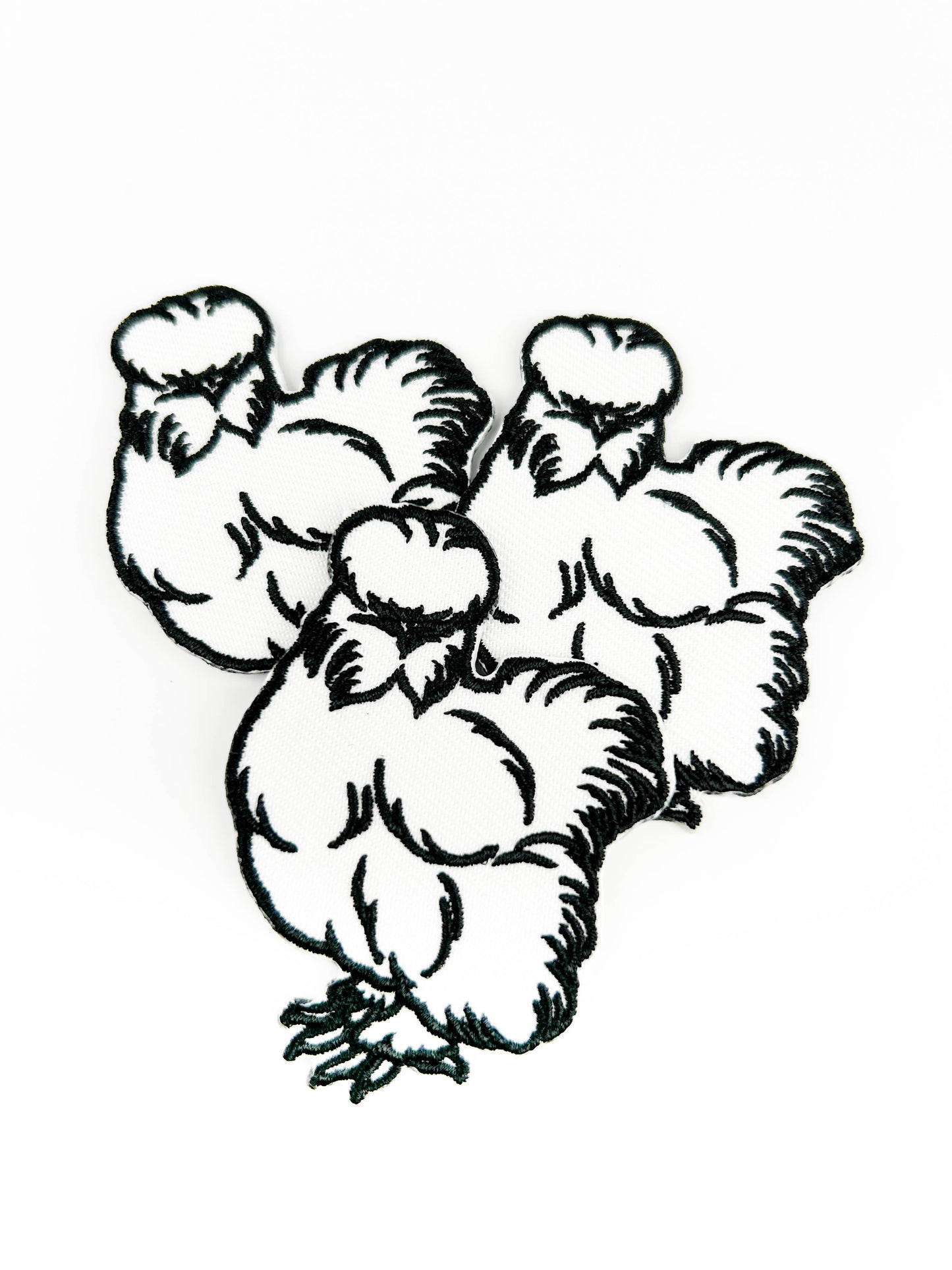 White Silkie Chicken Embroidered Iron-On Patch