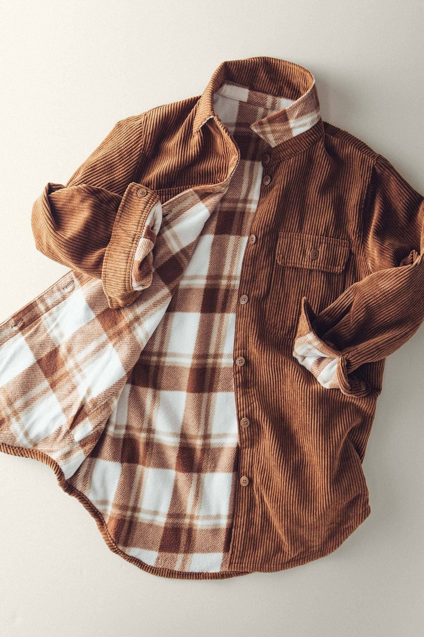 Plaid Lined Reversible Corduroy Flannel Shacket