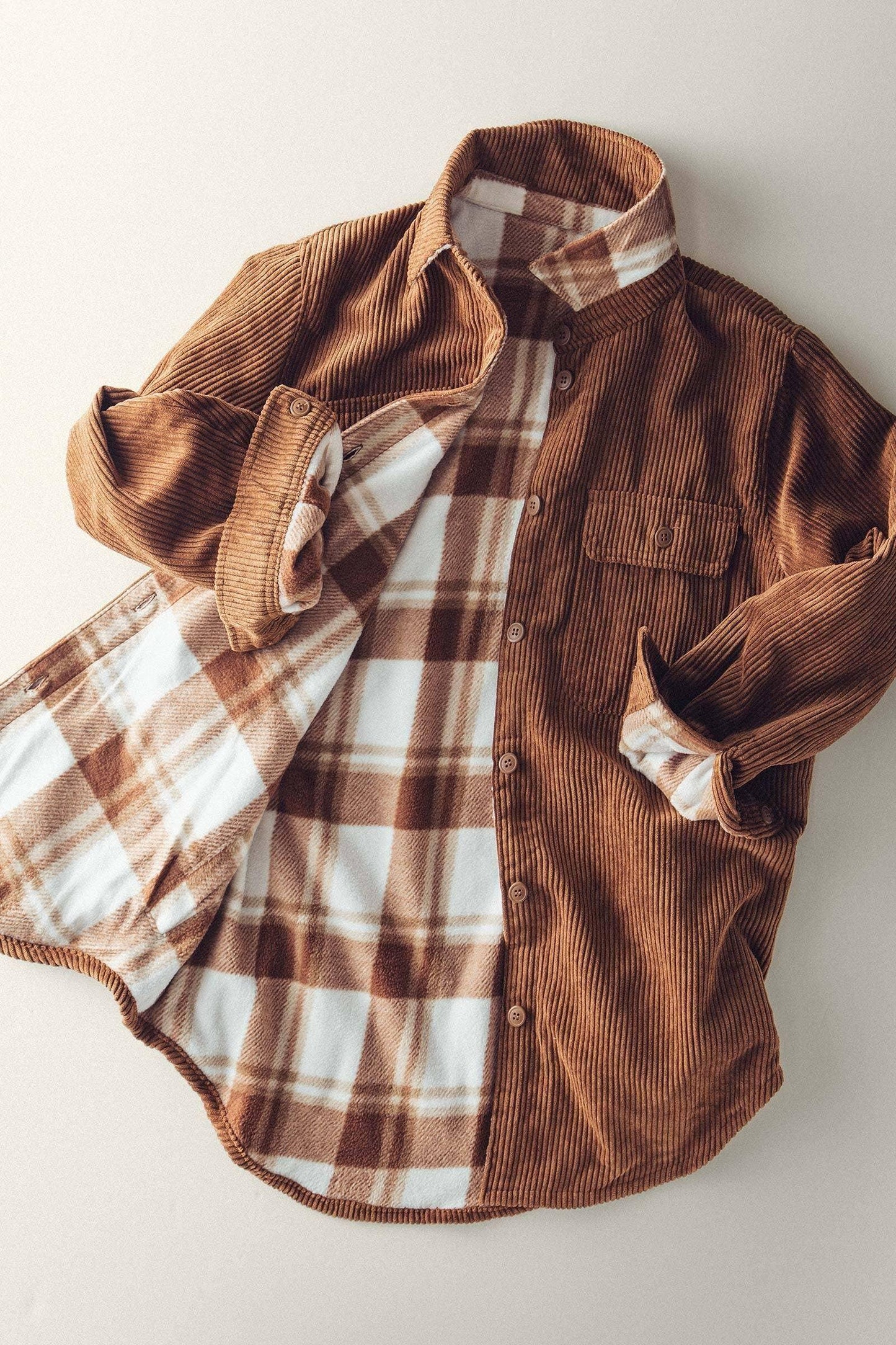 Plaid Lined Reversible Corduroy Flannel Shacket