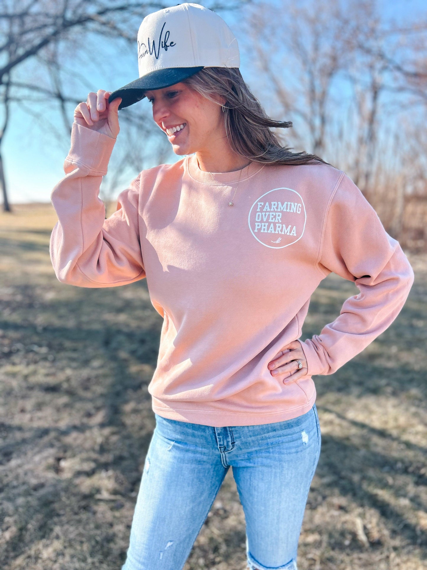 Farming Over Pharma Peach Crewneck - American Farm Company