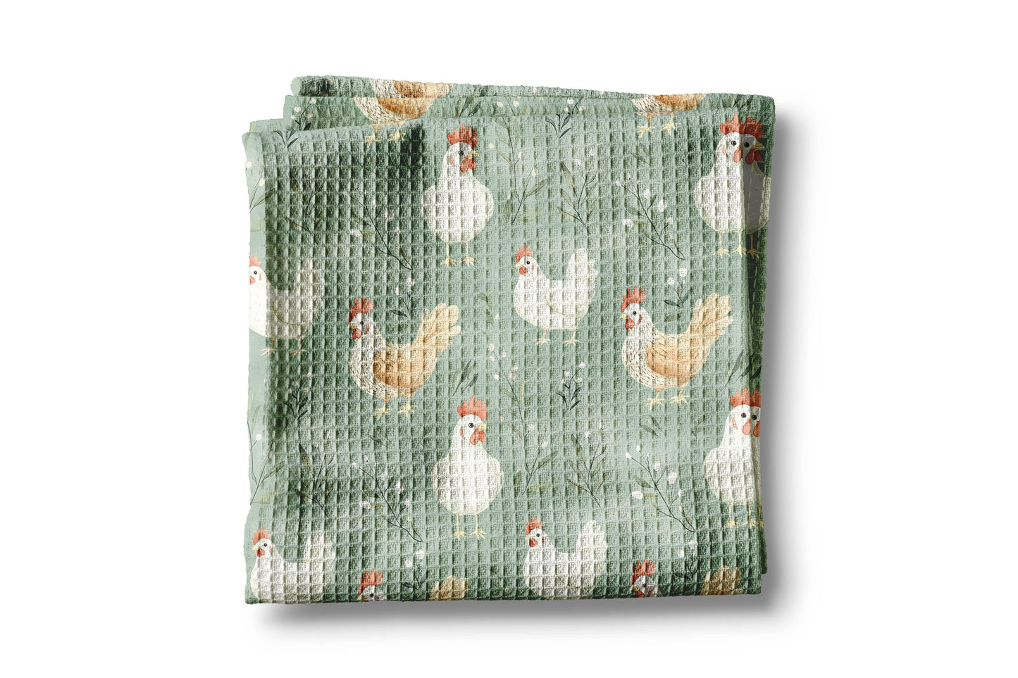 Green Chicken Collage Waffle Kitchen Towel