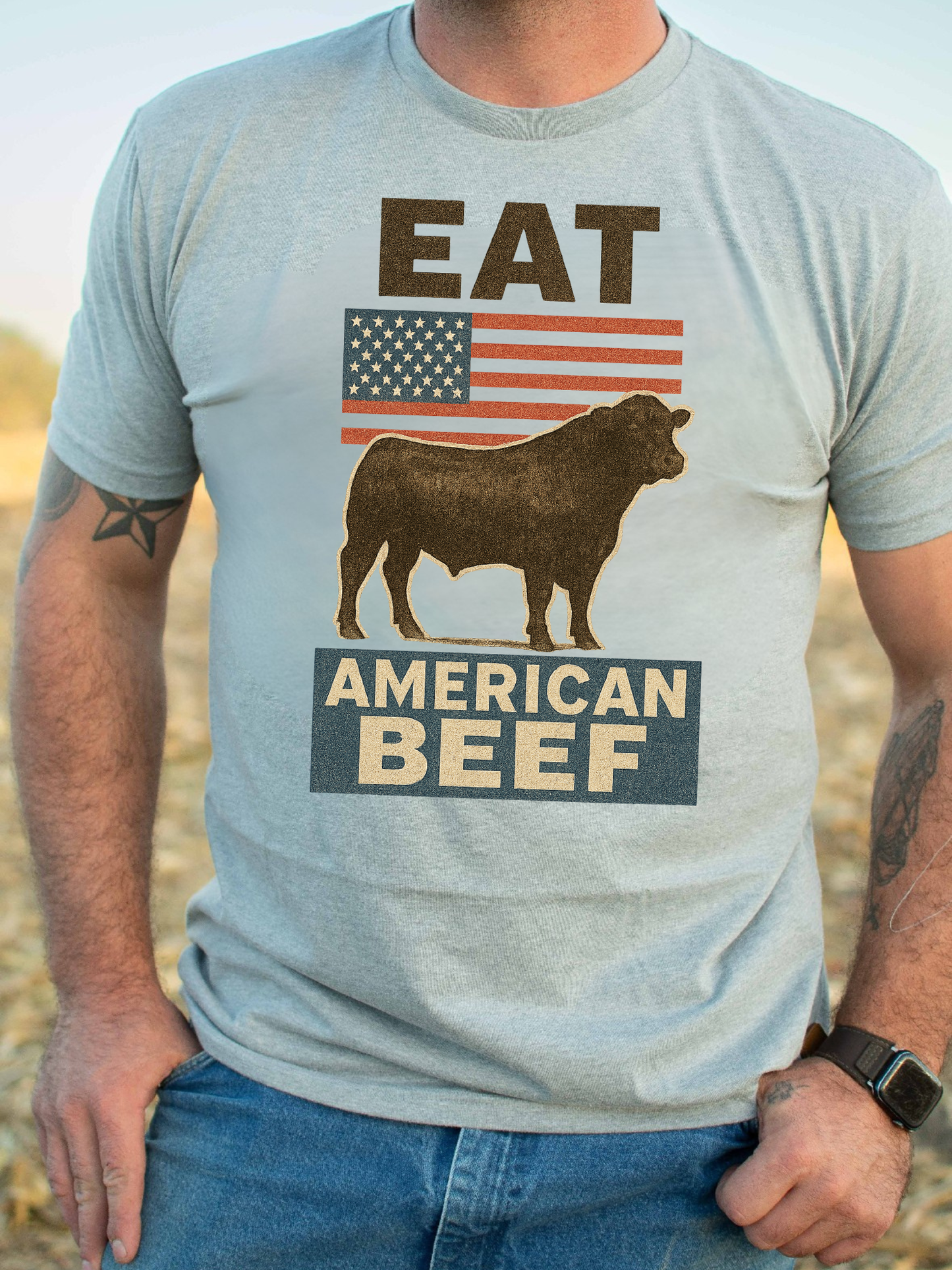 ‘Eat American Beef' Essentials Grey Tee *Preorder*