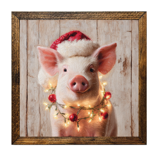 Christmas Pig with Lights Framed Artwork