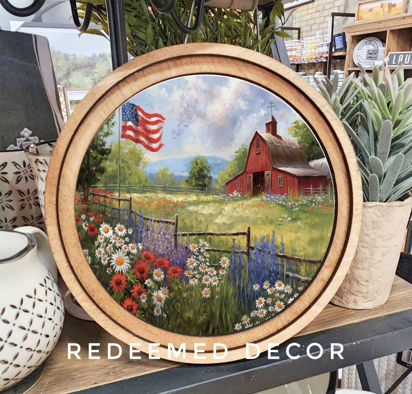 Patriotic Farm 8" Round Artwork - American Farm Company