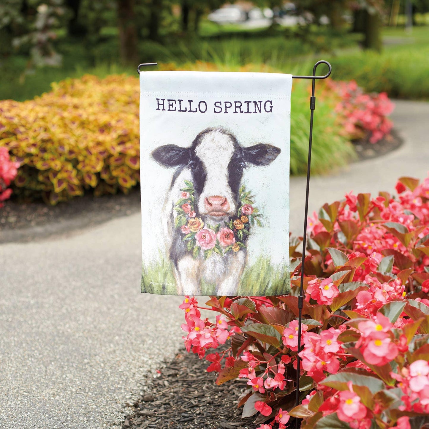 'Hello Spring' Cow Garden Flag - American Farm Company