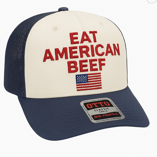 ‘Eat American Beef' Navy Embroidered Trucker Hat *Preorder*