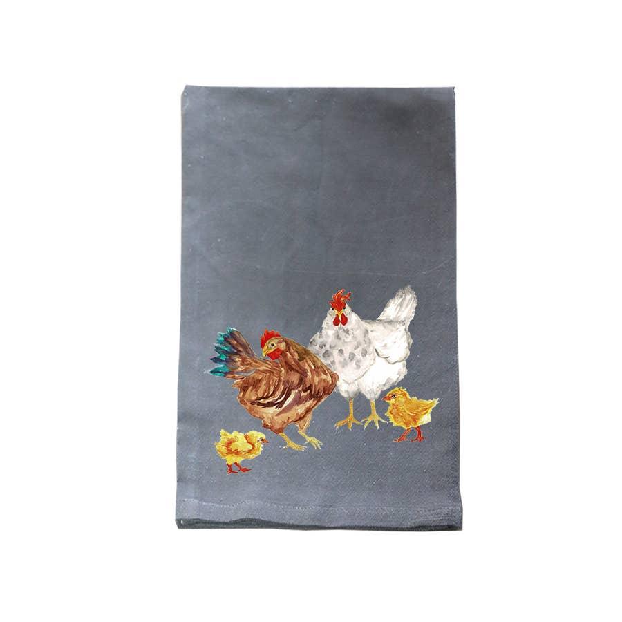 Chicken Family Black Kitchen Towel - American Farm Company