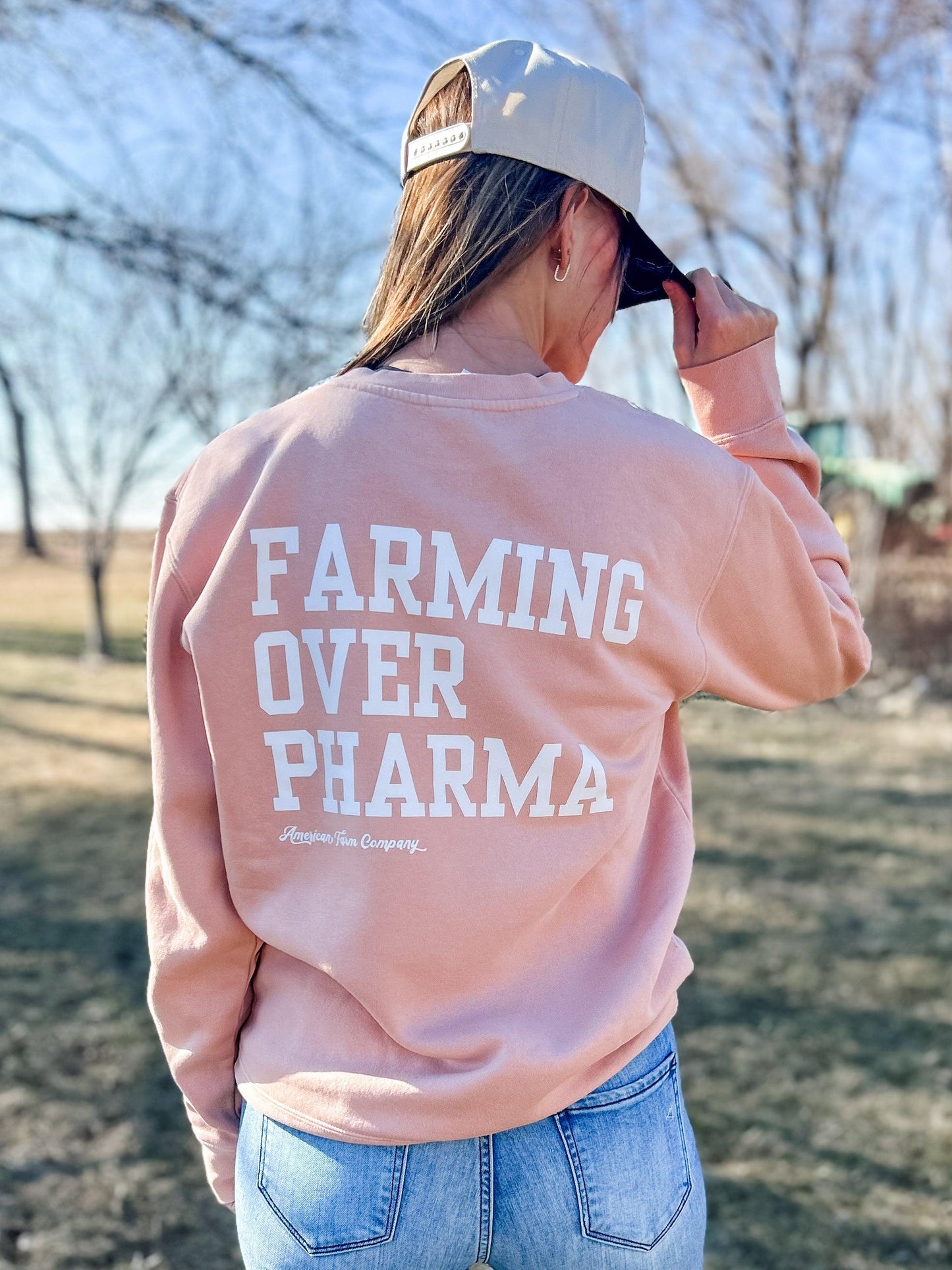 Farming Over Pharma Peach Crewneck - American Farm Company