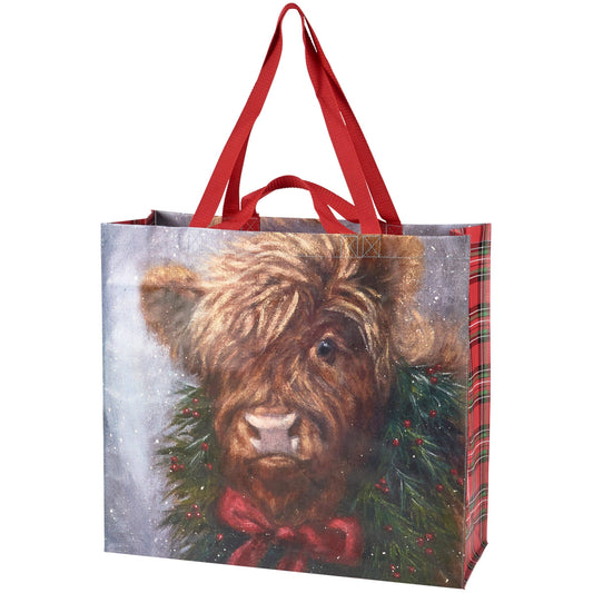 Christmas Highland Cow Shopping Tote
