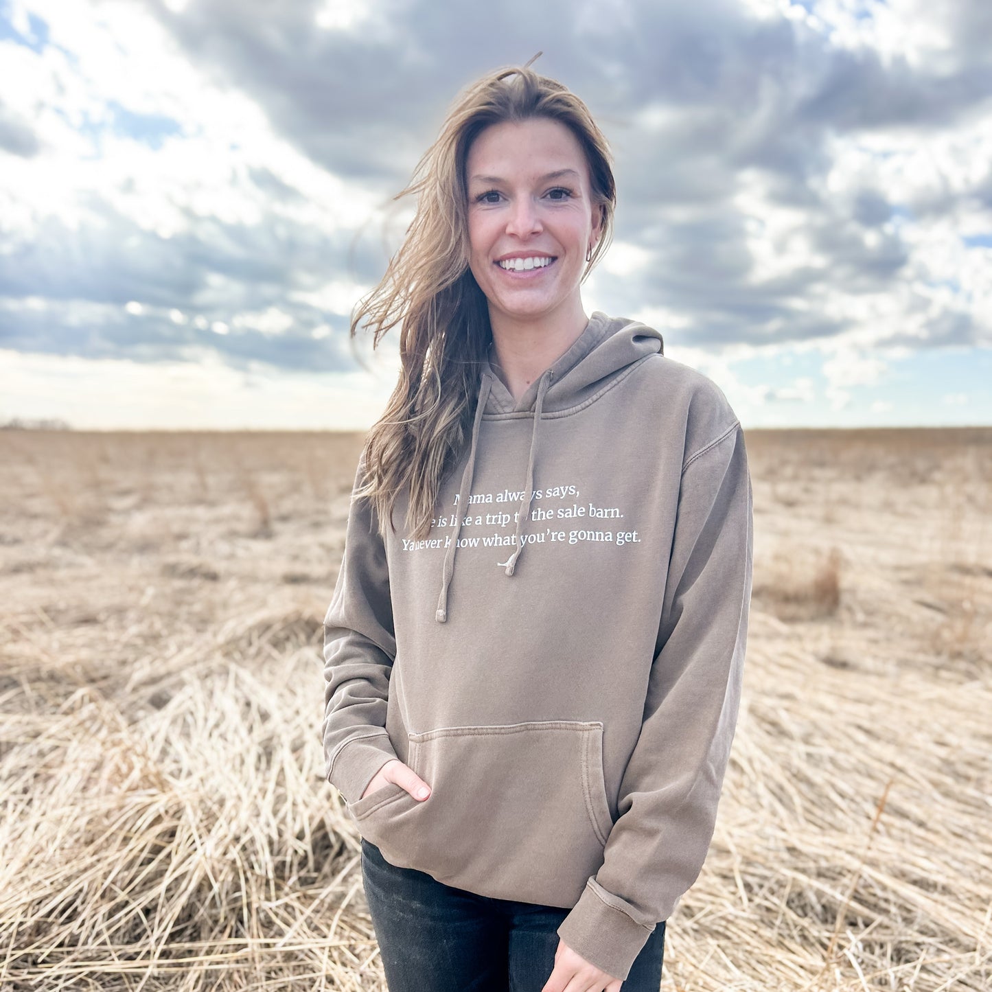'Life is like a trip to the sale barn...' Brown Hoodie - American Farm Company