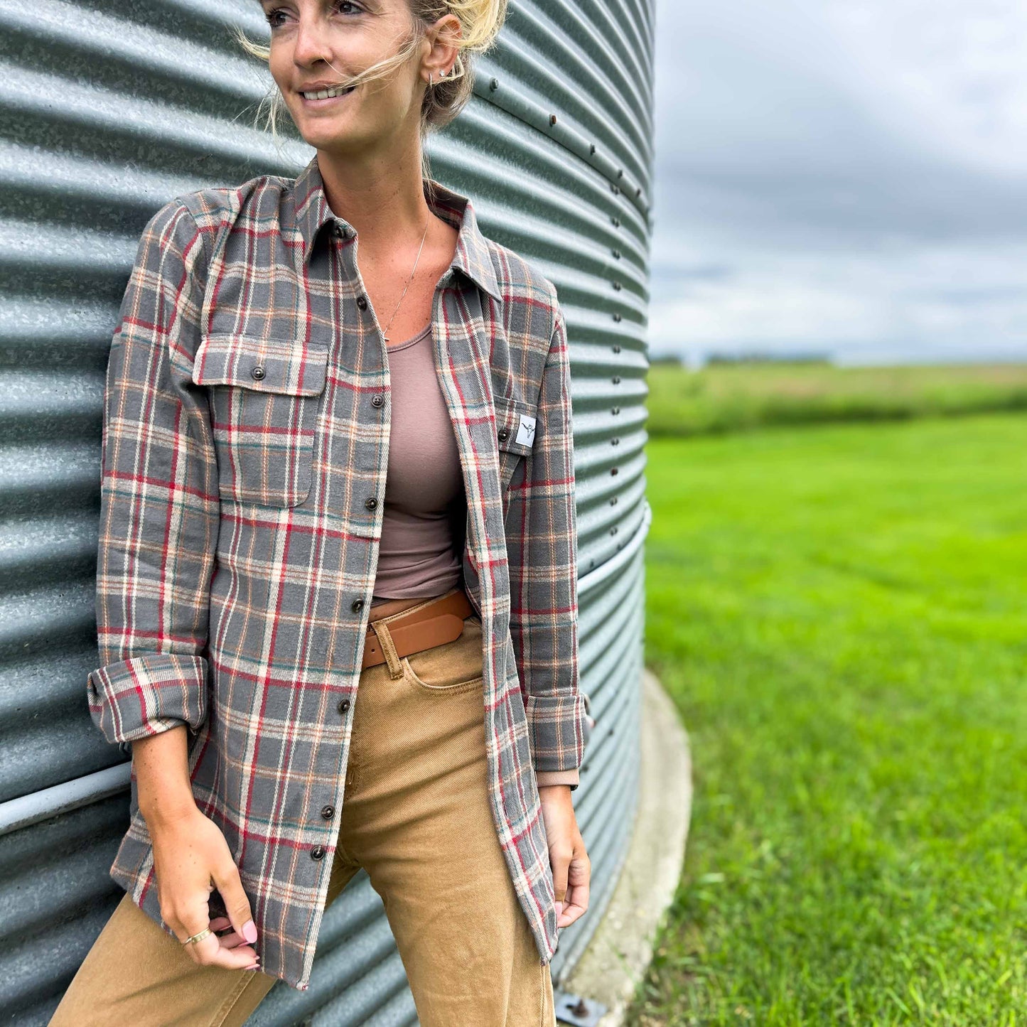 AFC Grey Plaid Women’s Flannel Shirt - American Farm Company