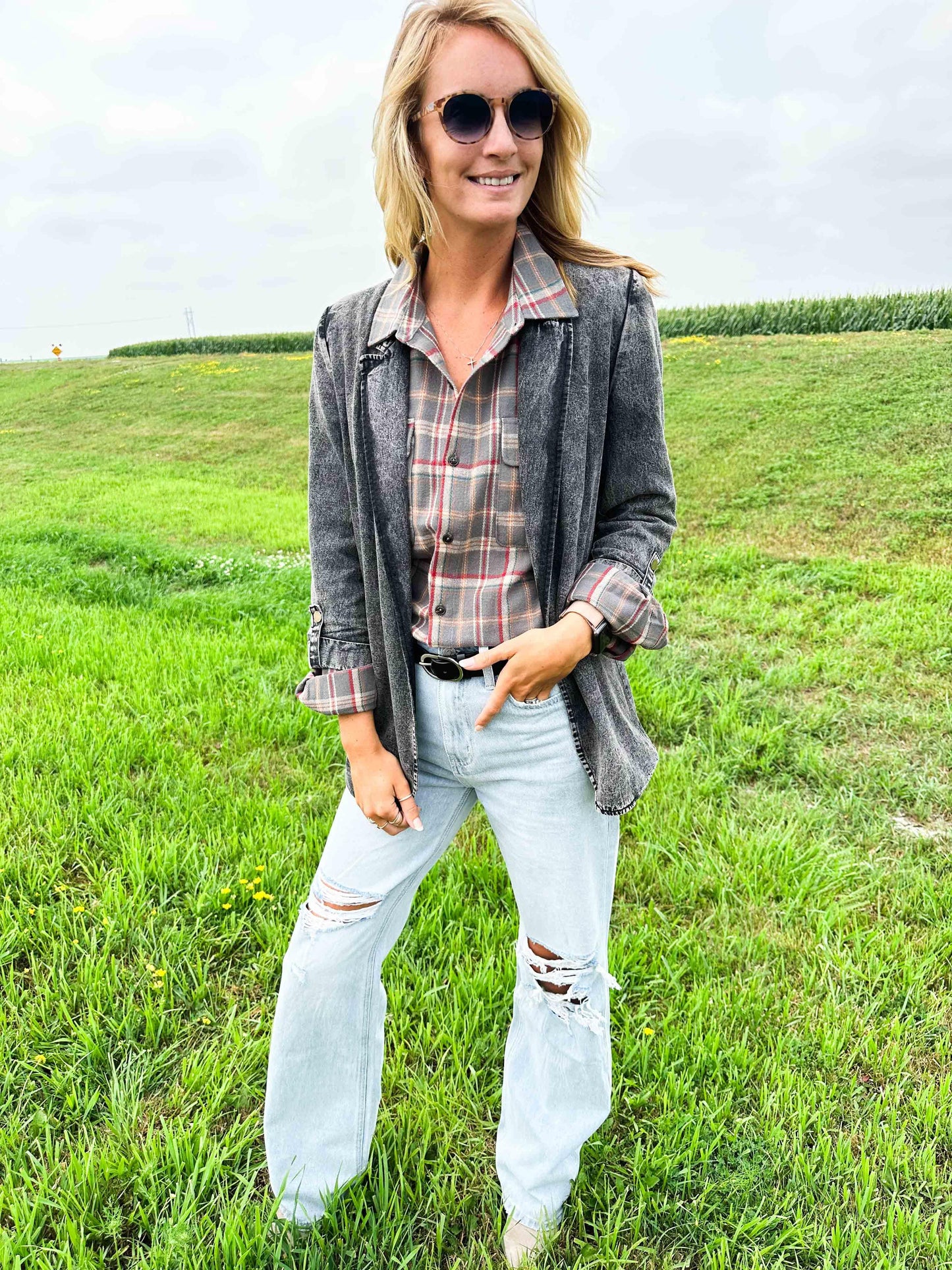 AFC Grey Plaid Women’s Flannel Shirt - American Farm Company