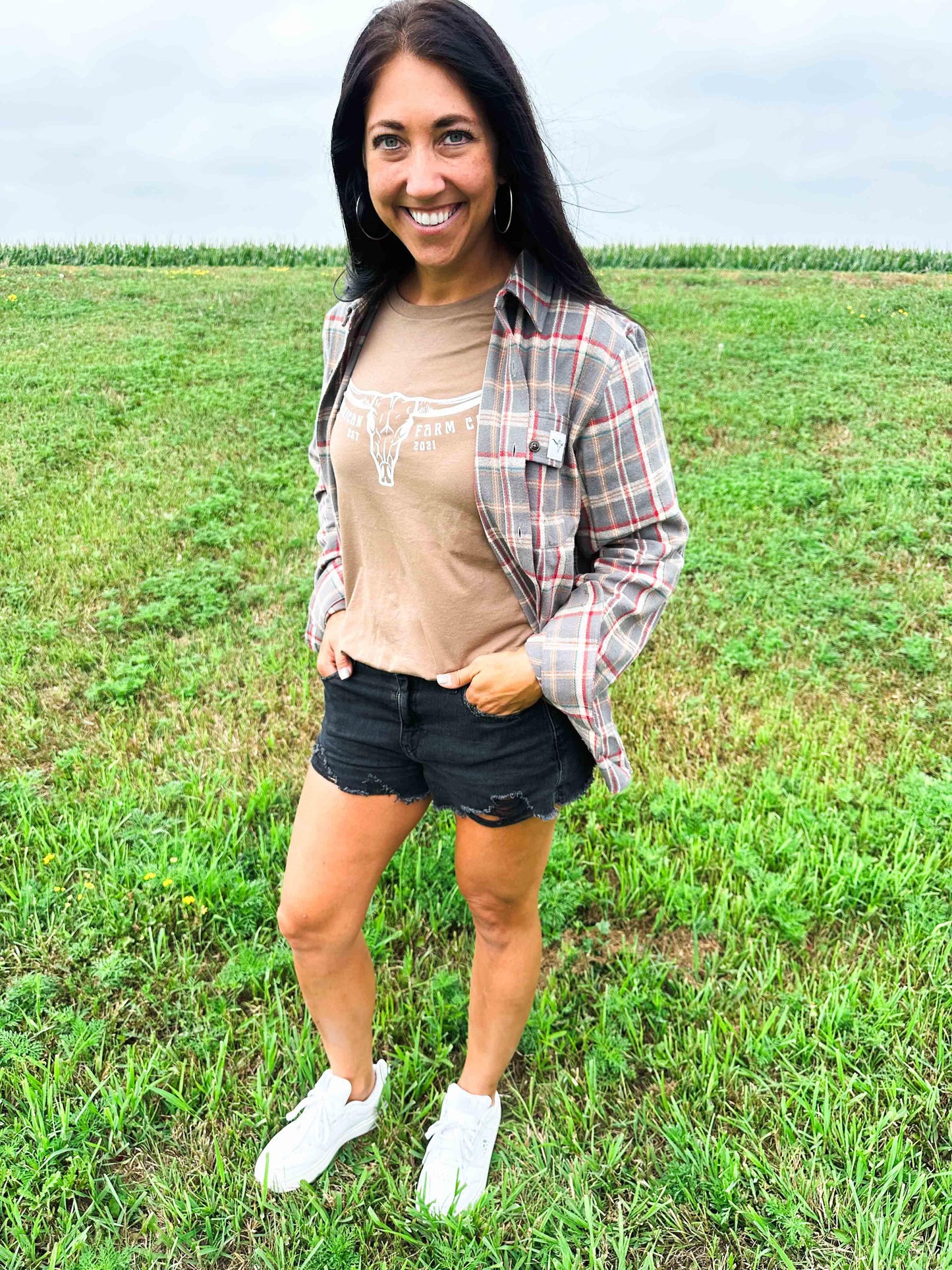 AFC Grey Plaid Women’s Flannel Shirt - American Farm Company