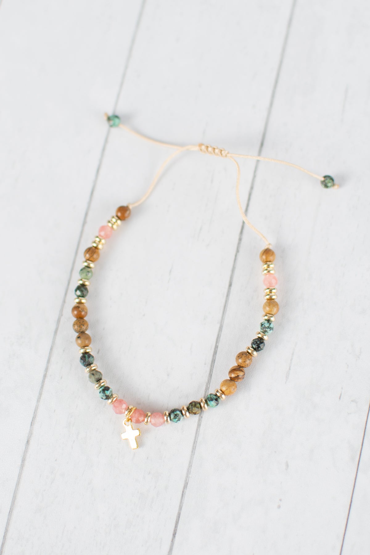 Adjustable Beaded Cross Bracelet