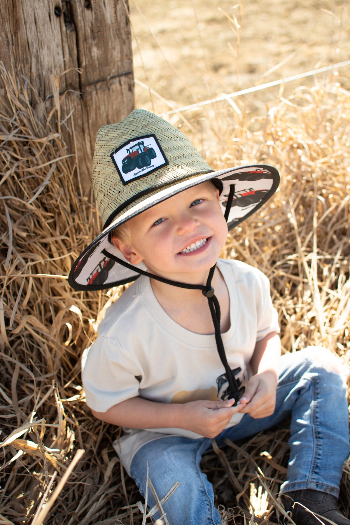 Big Green Tractor Kids Straw Hat