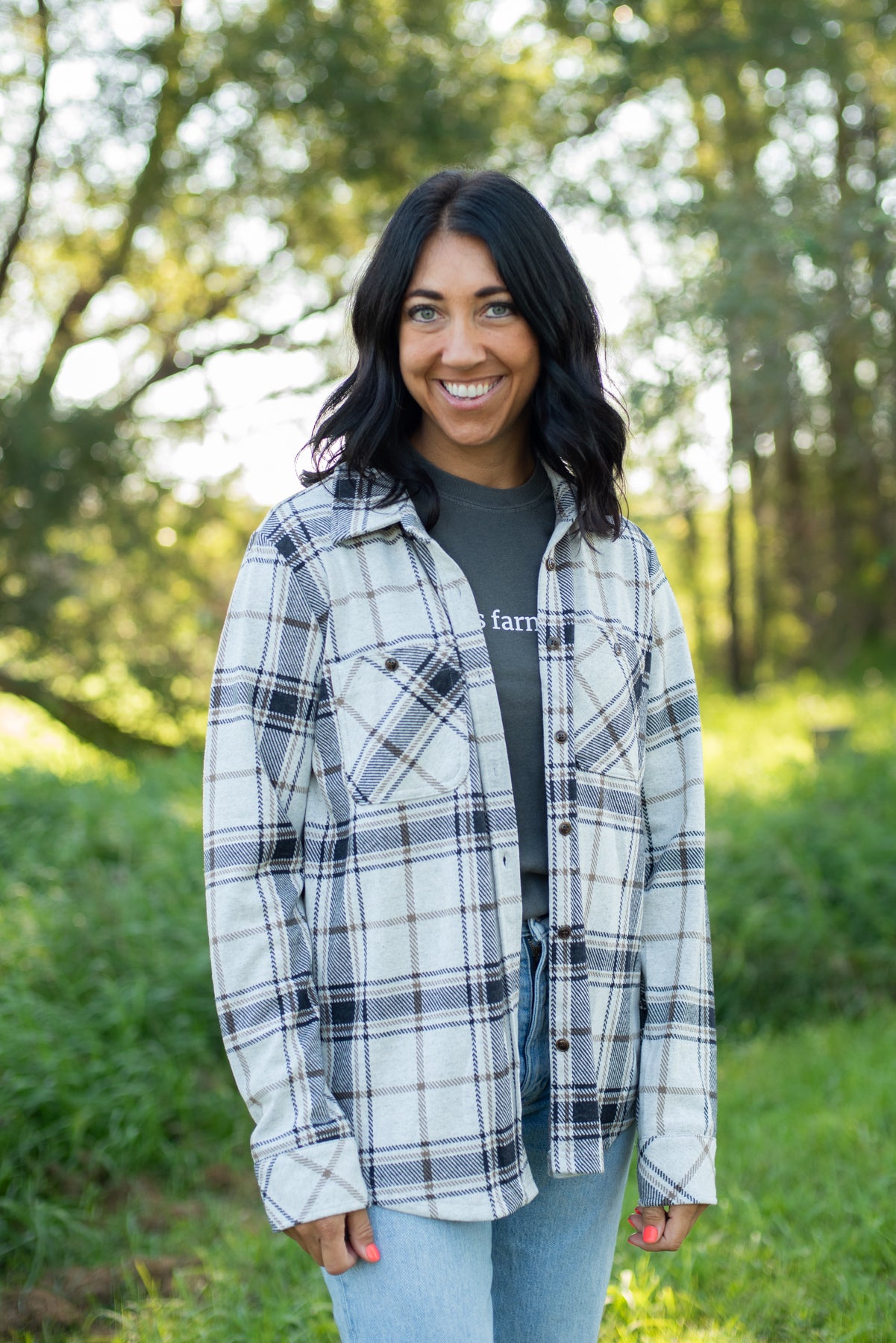 Black, Lt. Gray & Brown Plaid Button Up