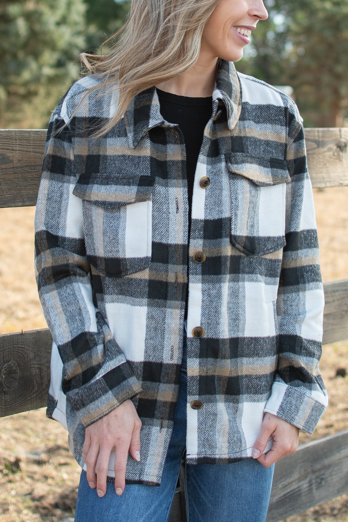 Black Plaid Button-Down Jacket