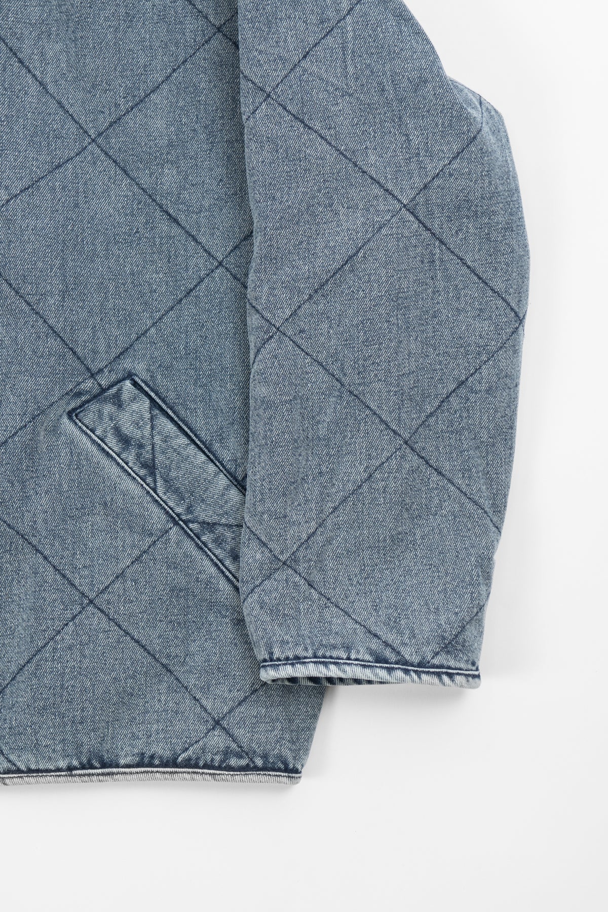 Blue Washed Quilted Zipper Denim Jacket