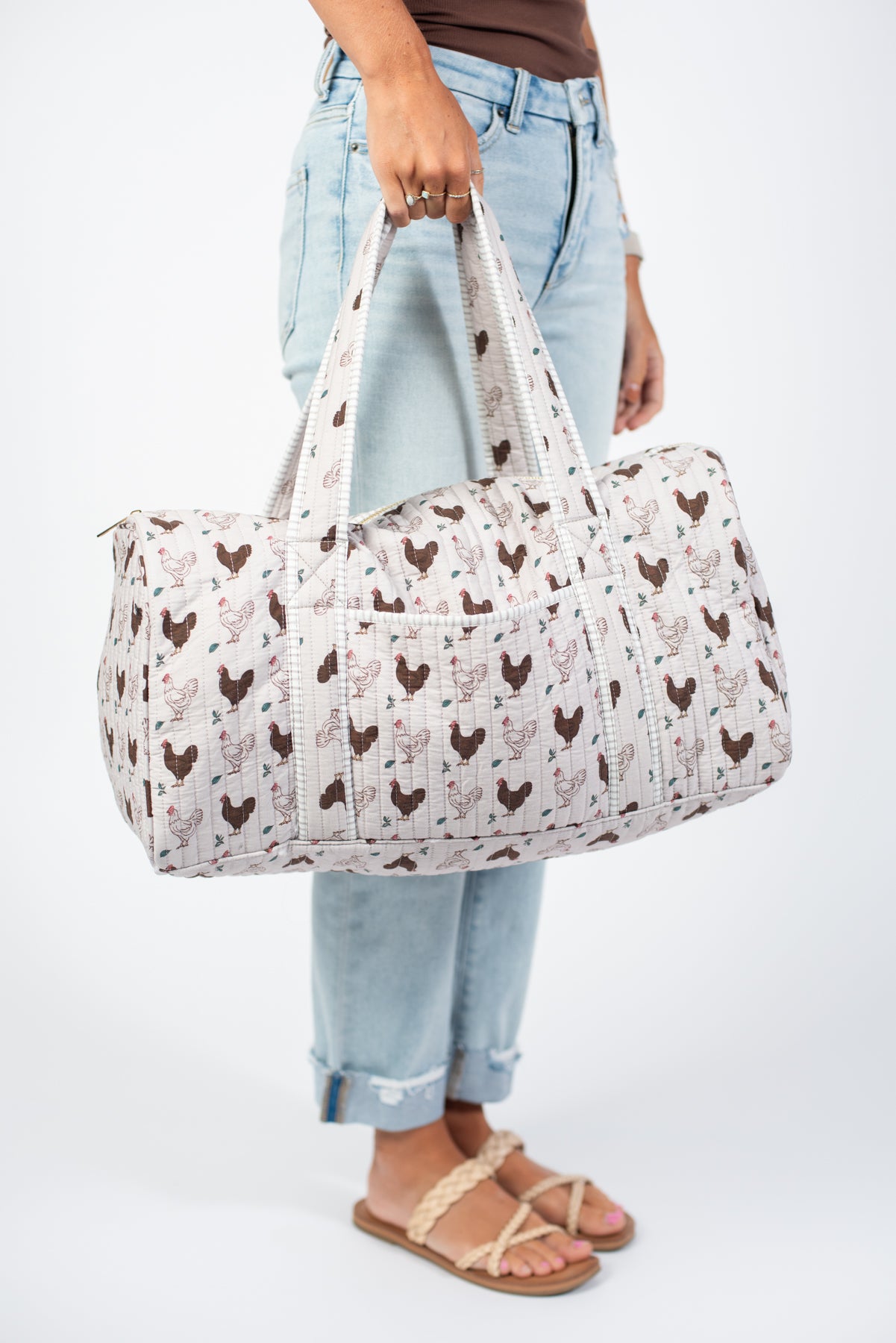 Brown Chicken Quilted Duffle Bag