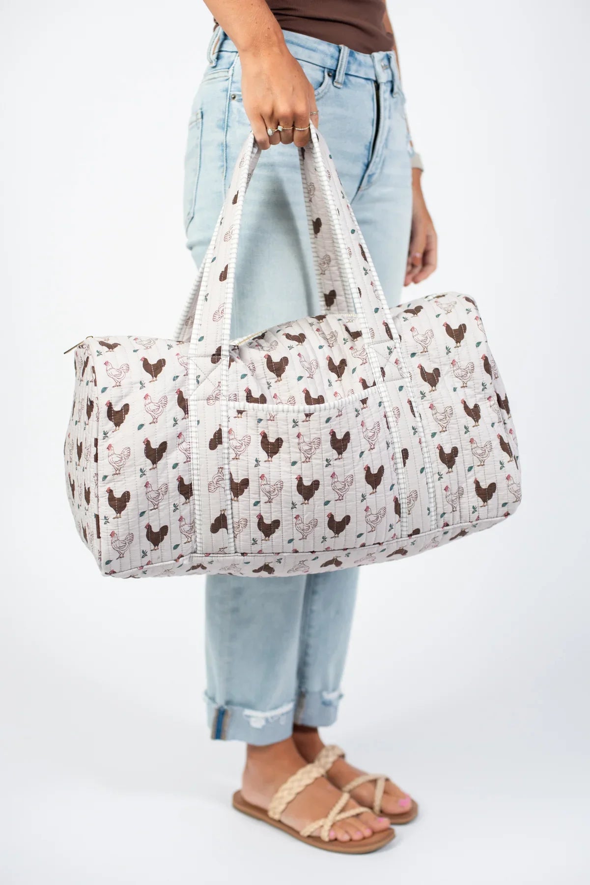Brown Chicken Quilted Duffle Bag