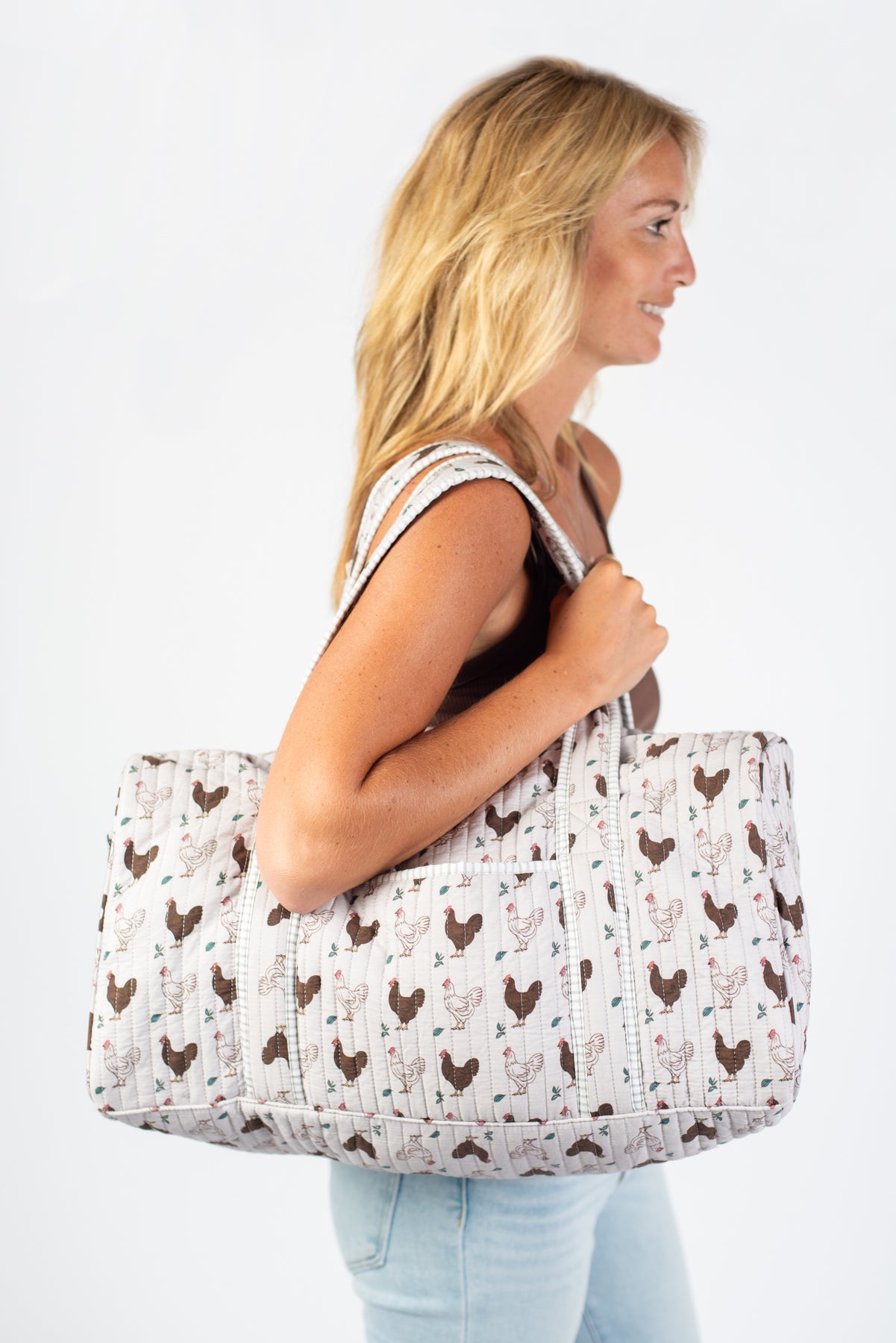 Brown Chicken Quilted Duffle Bag
