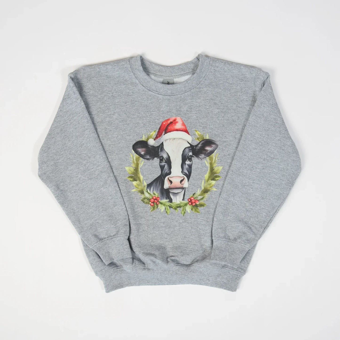 Christmas Cow Youth Grey Crewneck - American Farm Company