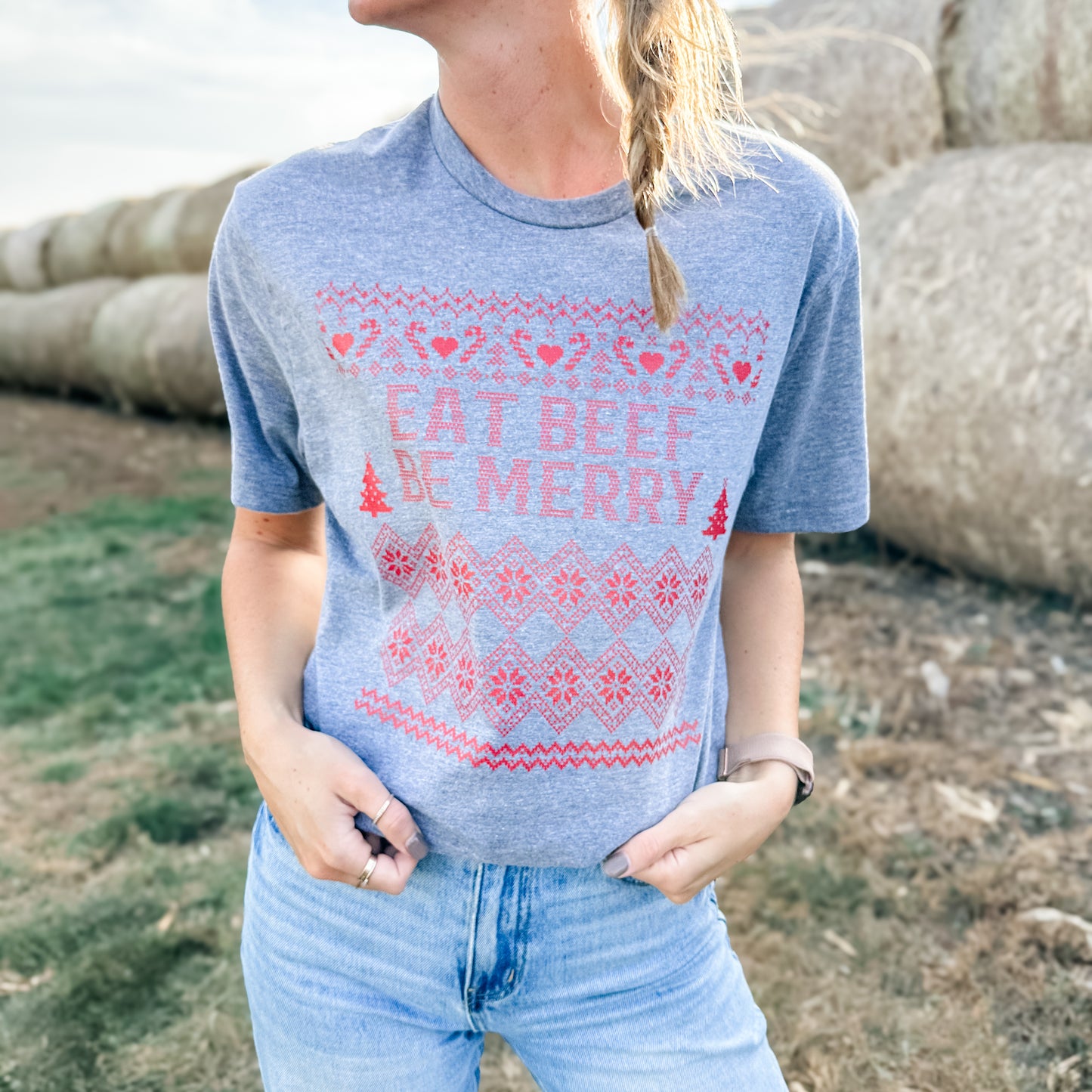 Christmas 'Eat Beef Be Merry' Grey Tee