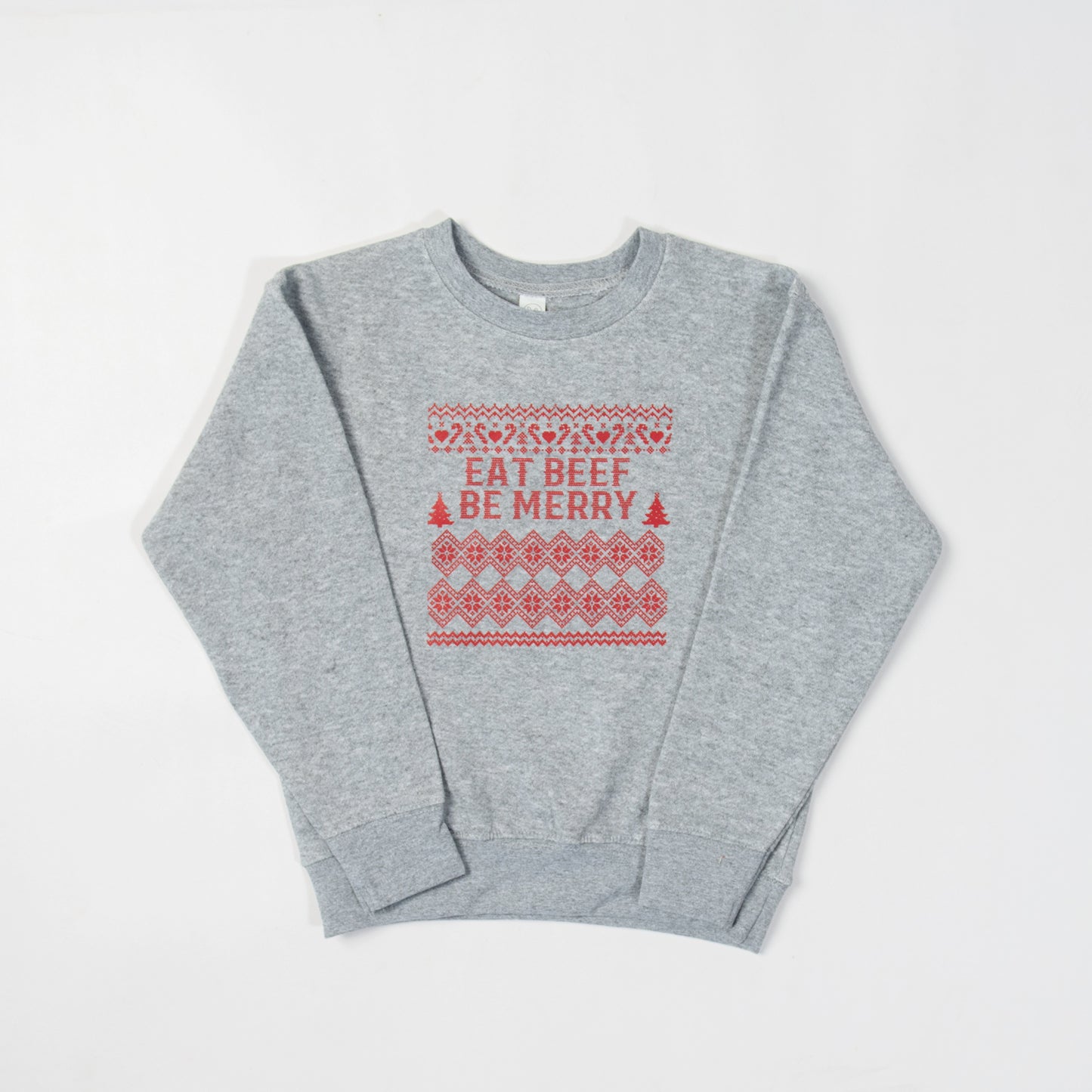 Christmas 'Eat Beef Be Merry' Toddler/Youth Grey Crewneck