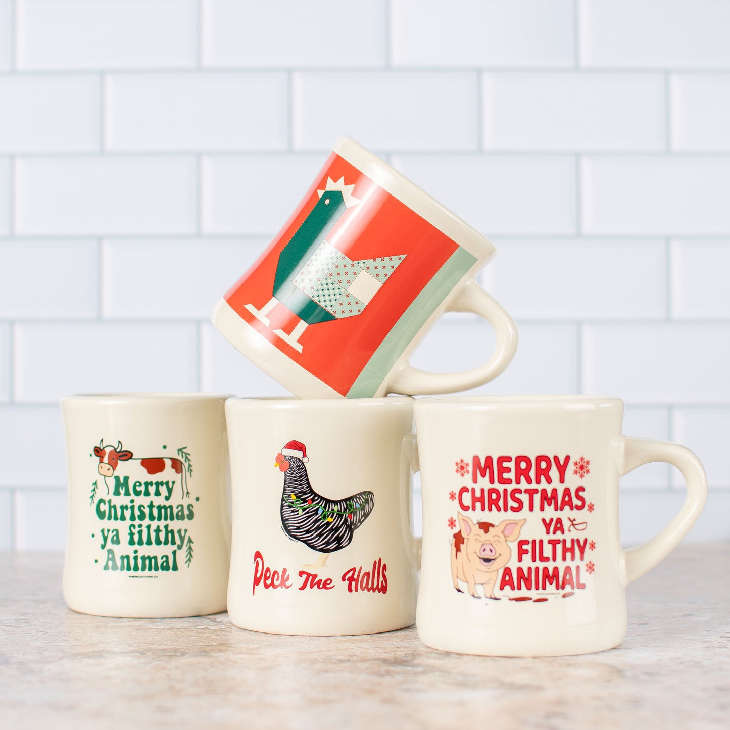 Patchwork Christmas Chicken Ceramic Mug