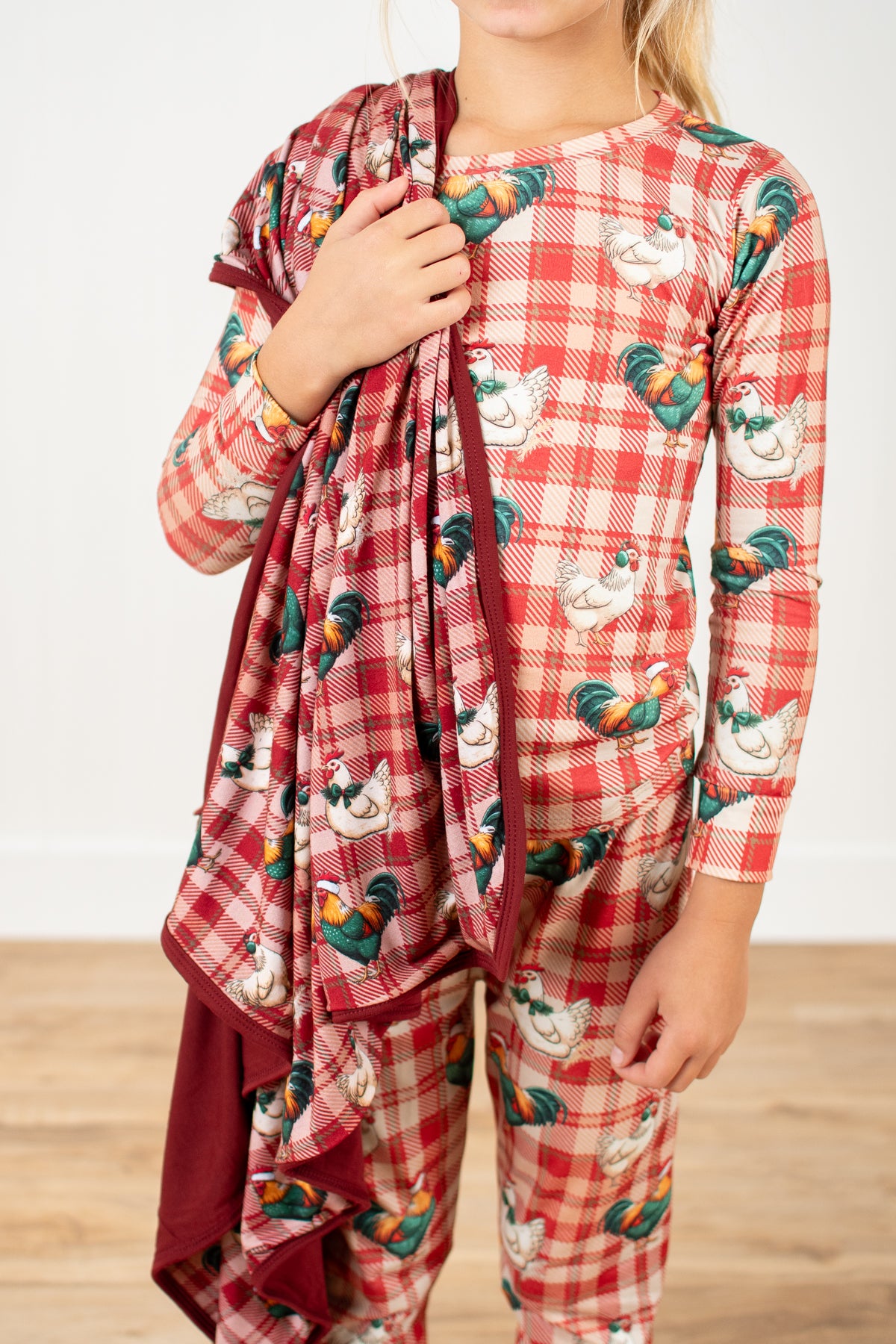 Christmas Chicken Plaid Kids Bamboo Blanket
