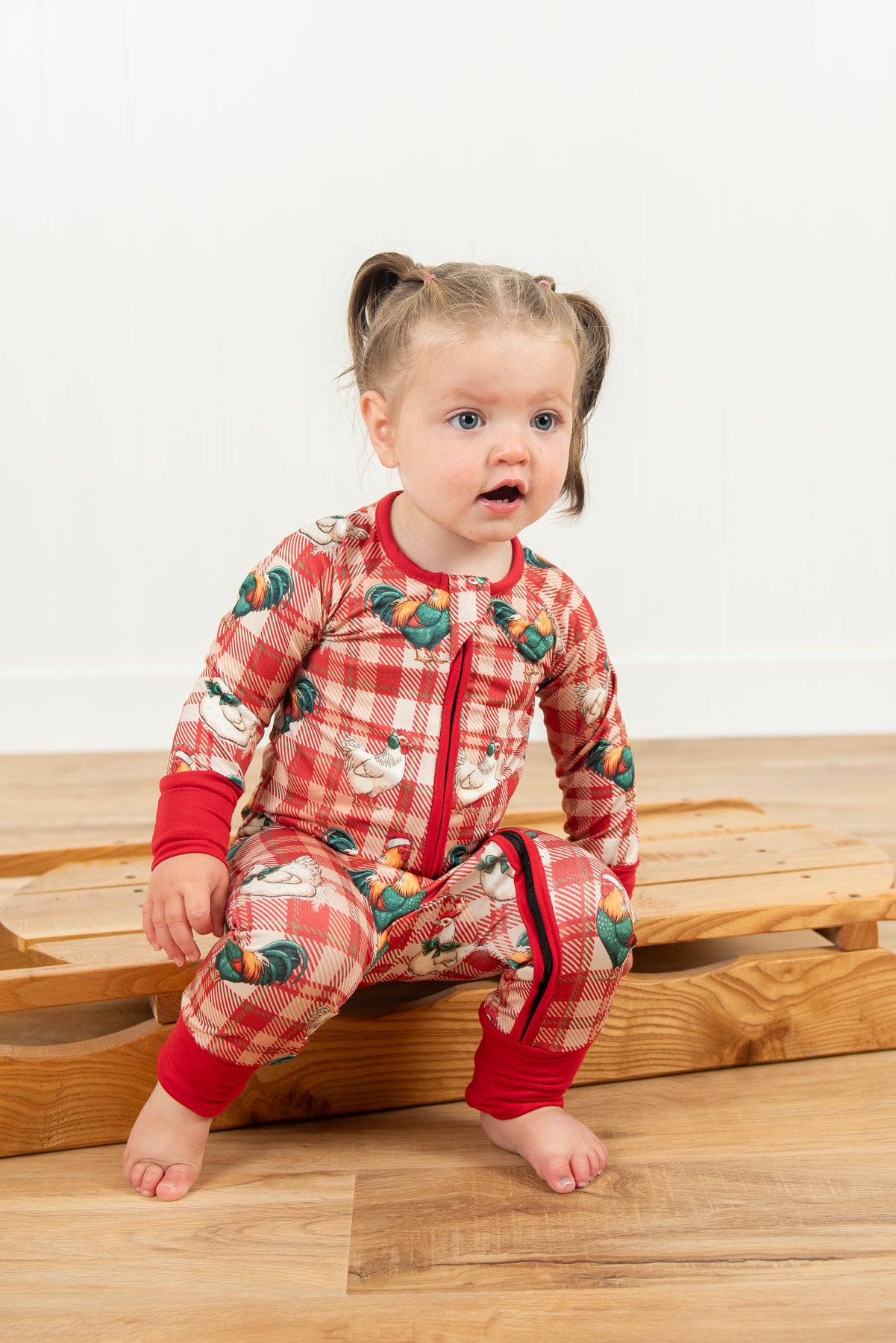 Christmas Chickens Plaid Baby Zippy *PREORDER*