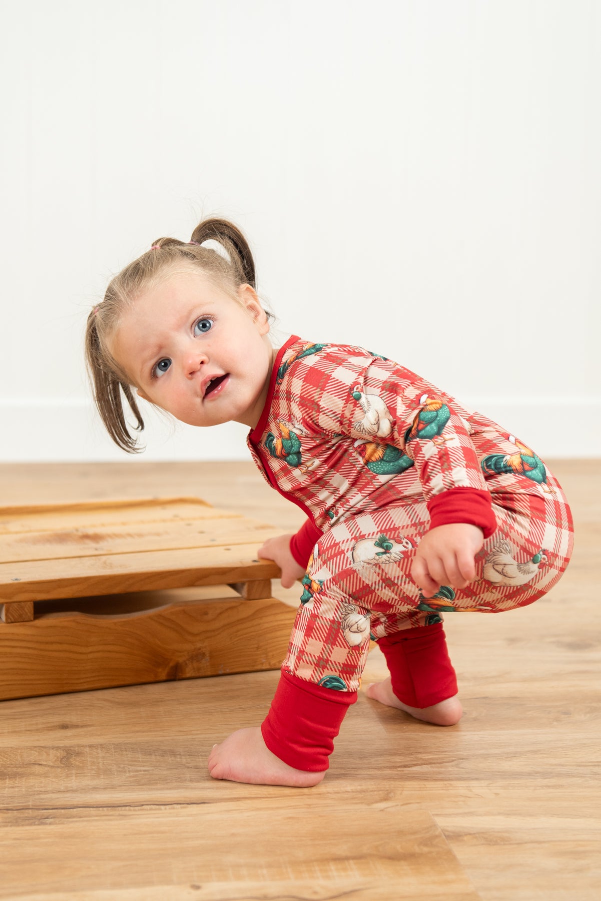 Christmas Chickens Plaid Baby Zippy *PREORDER*