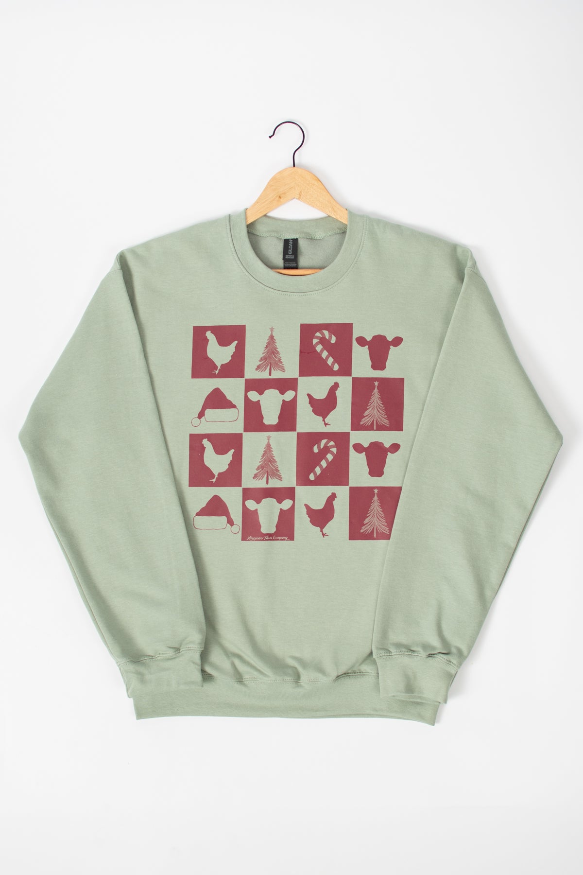 Christmas Farm Checkers Green Crewneck