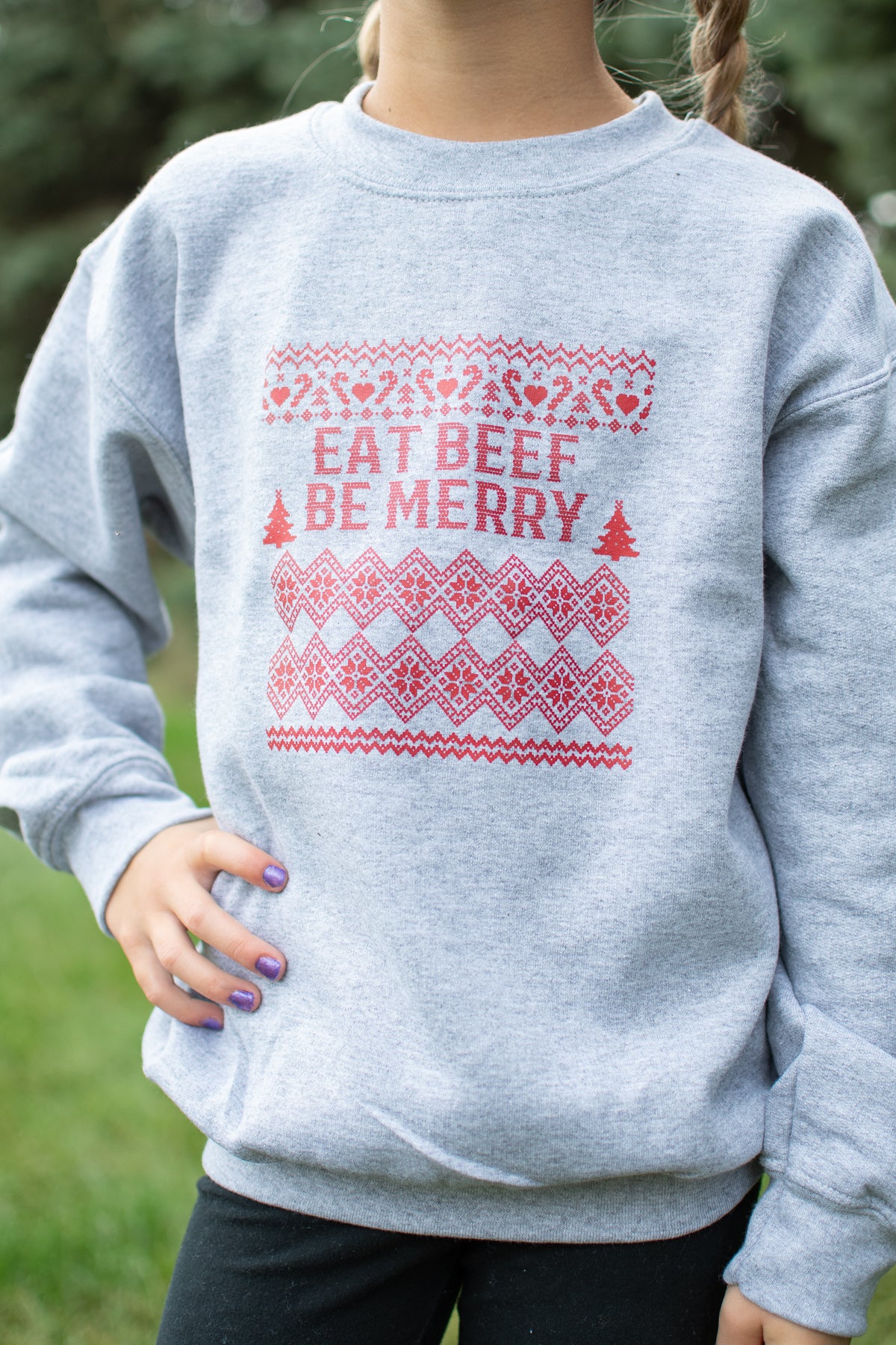 Christmas 'Eat Beef Be Merry' Toddler/Youth Grey Crewneck
