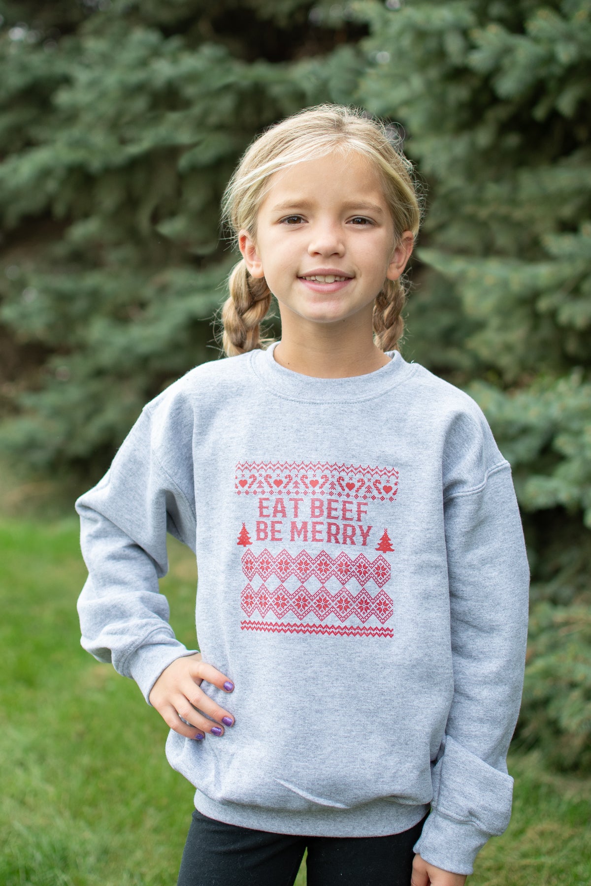 Christmas 'Eat Beef Be Merry' Toddler/Youth Grey Crewneck