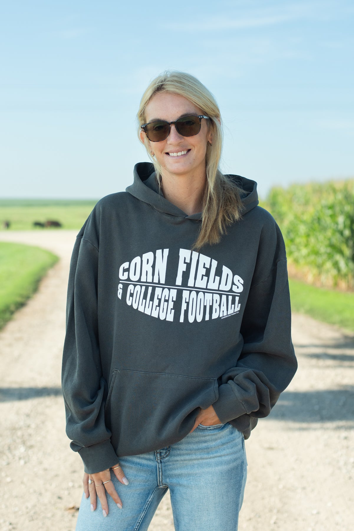 'Corn Fields and College Football' Charcoal Hoodie