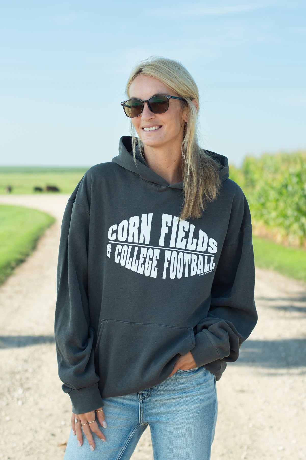 'Corn Fields and College Football' Charcoal Hoodie