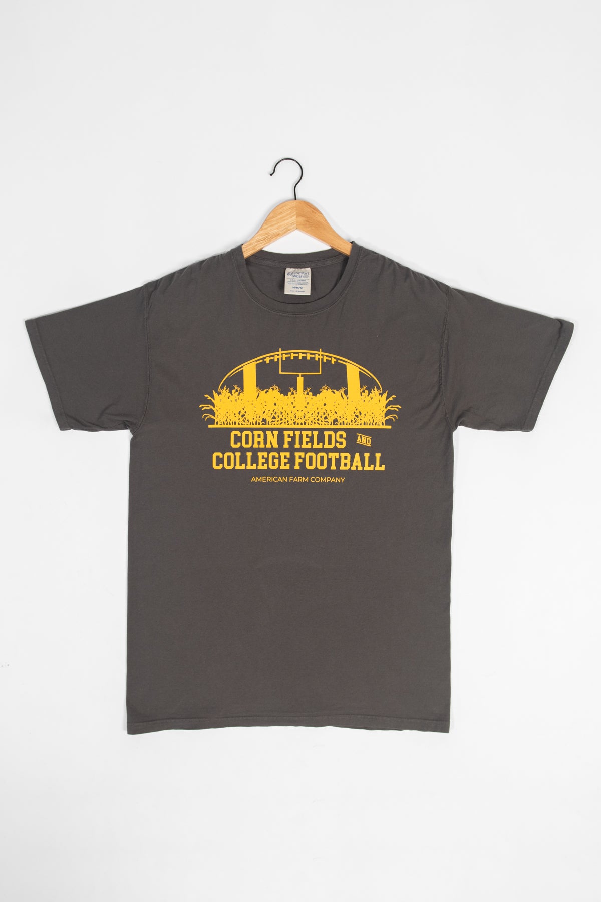Cornfields And College Football Washed Black Tee