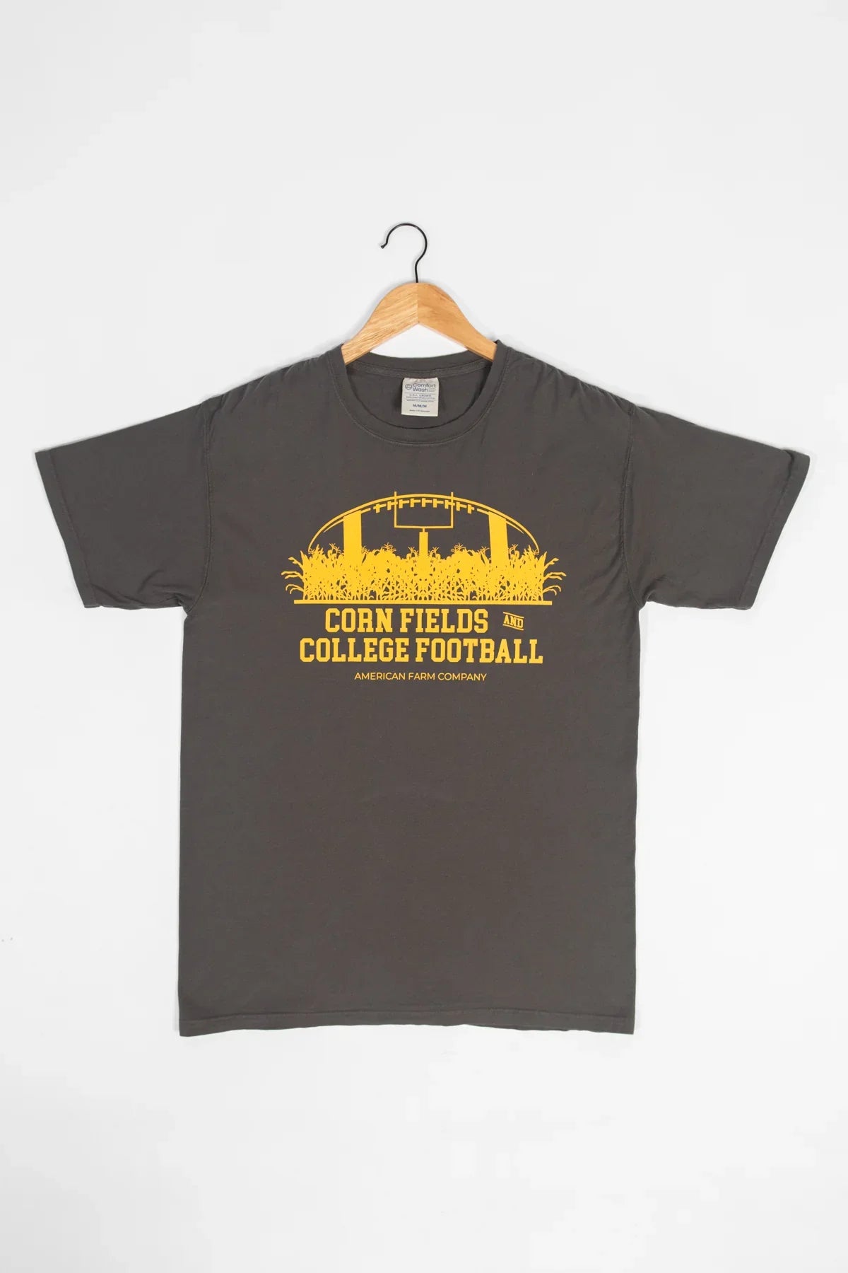 Cornfields And College Football Washed Black Tee
